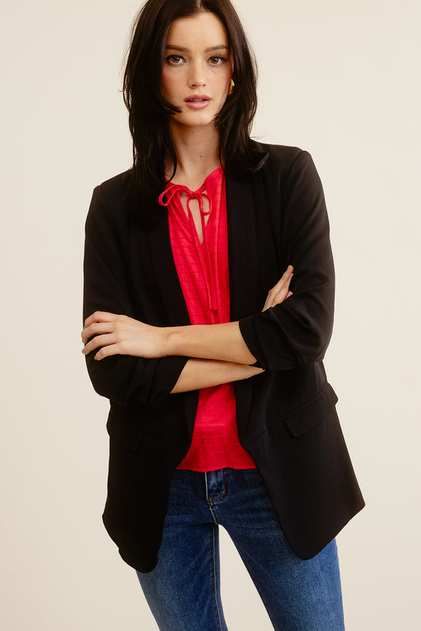 Black Three Quarter Sleeve Blazer