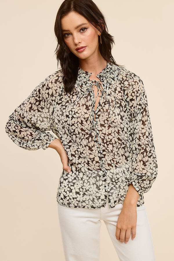 Print Blouse in black and cream florals