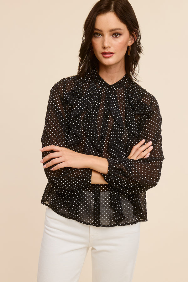 Black Polka Dot Ruffle Blouse