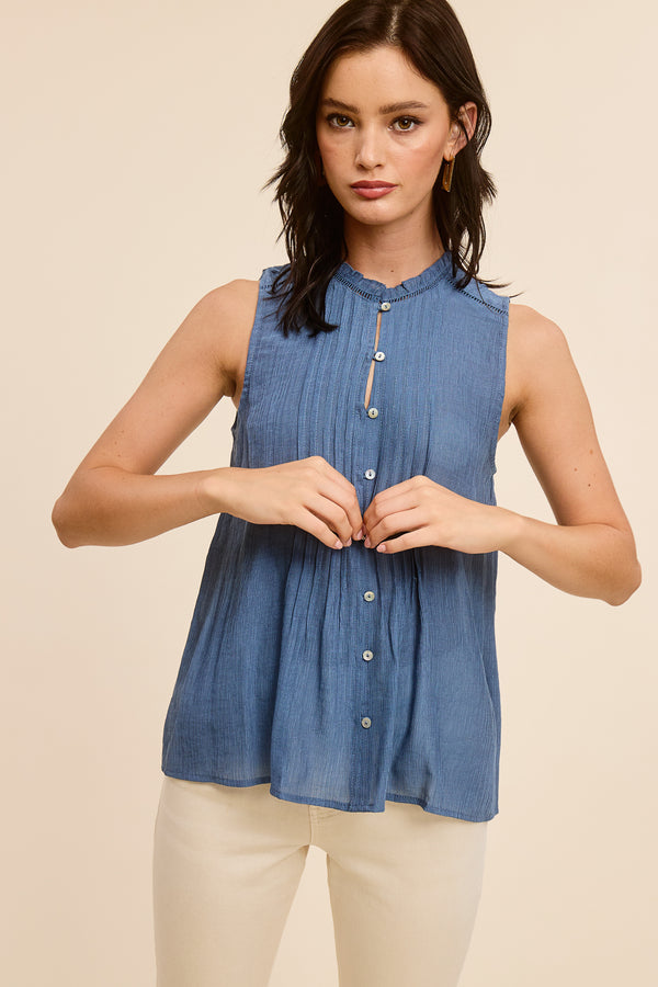 Blue Sleeveless Blouse