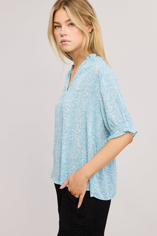 Blue Puff Sleeve Blouse